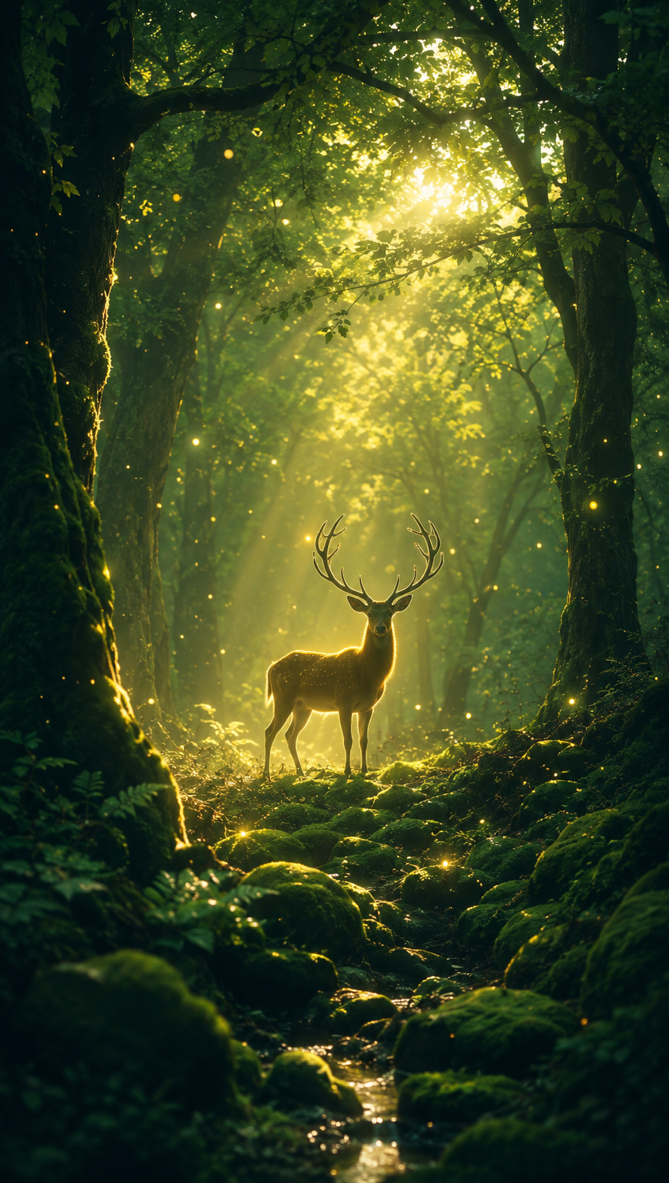 Forest Deer Glow phone wallpaper