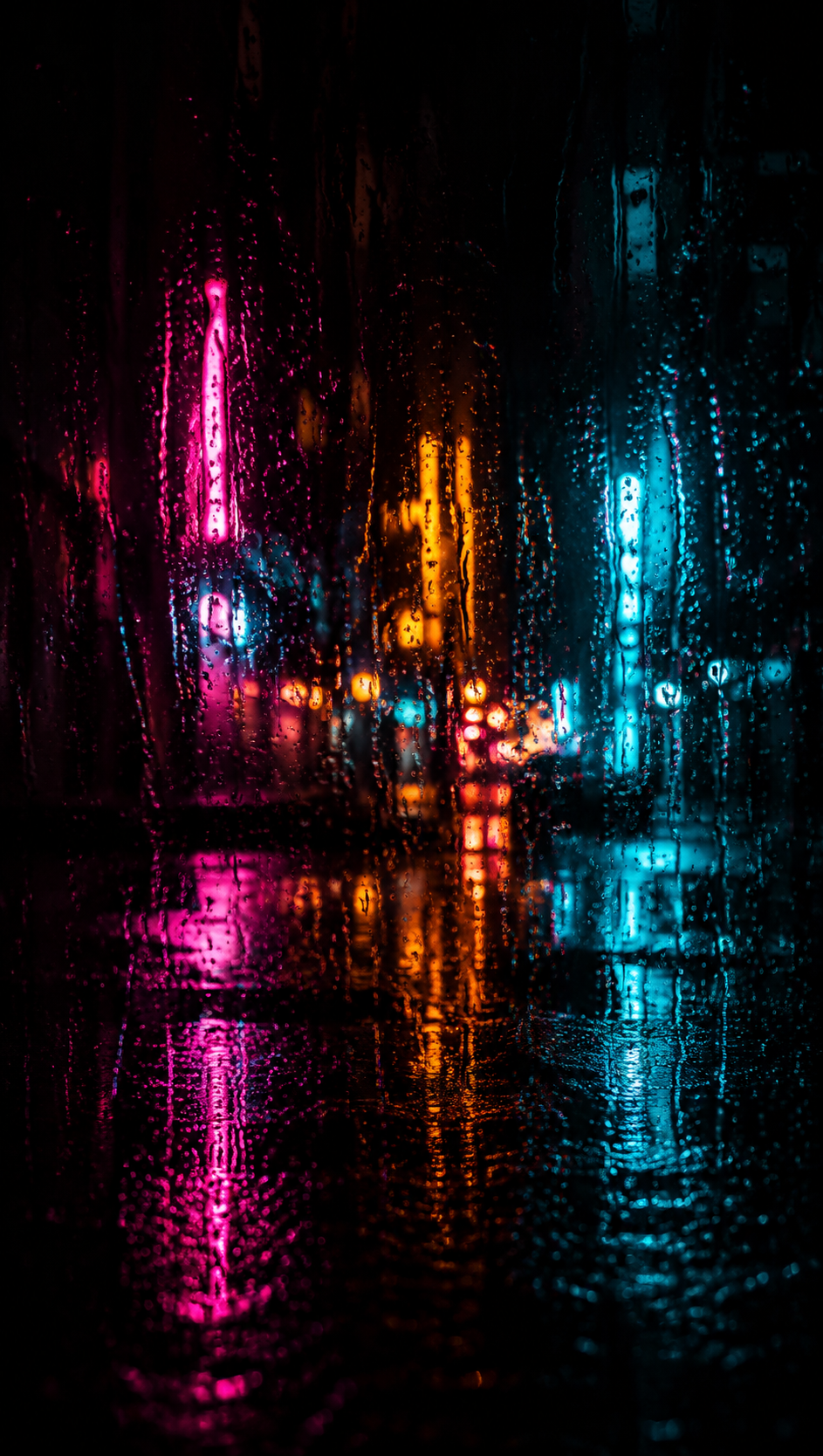 Rain Glass Neon Alley phone wallpaper